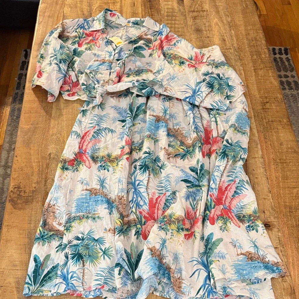 C&C California Tropical Print Women's linen rayon blend Skirt set NWT LARGE