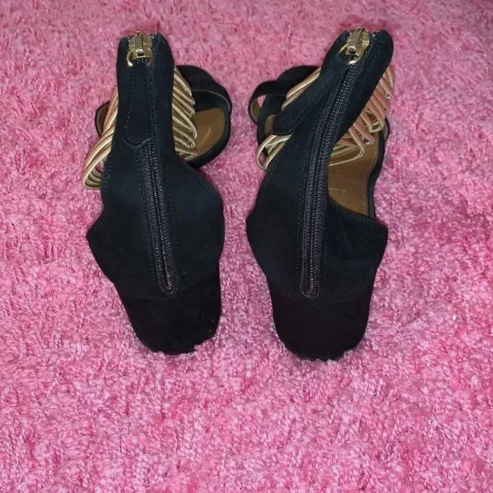 Aquazzura Black Gold Spin Me Heels Size 9