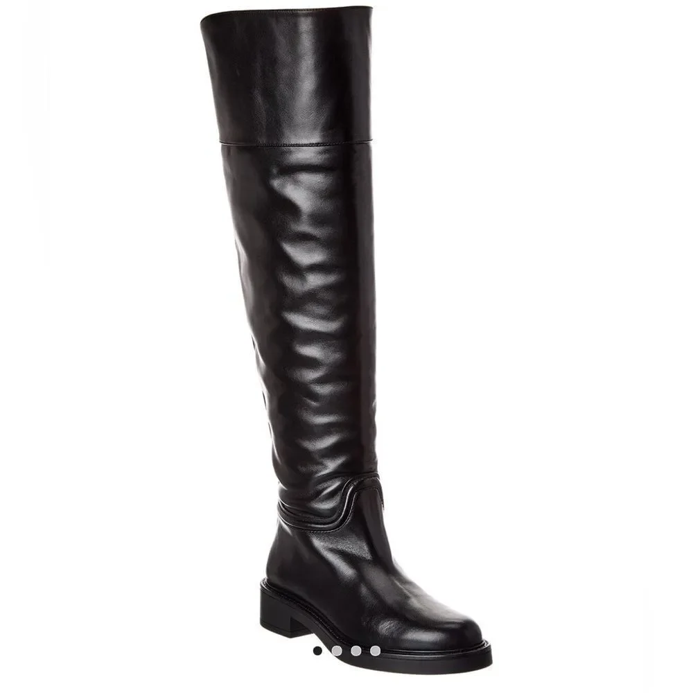 New Stuart Weitzman Celia Leather Over-The-Knee Riding Boot Black Size 6