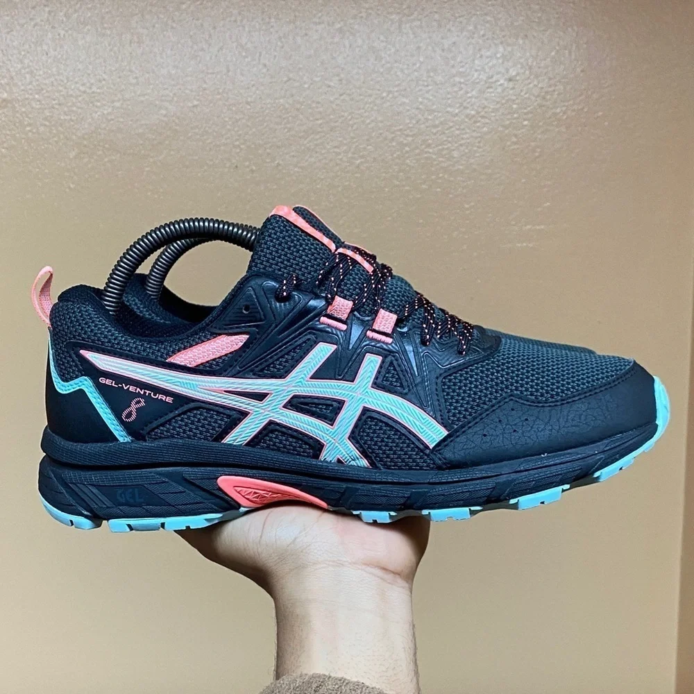 ASICS Gel-Venture 8 Trail Running Sneakers Black Clear Blue Coral Pink Size 10