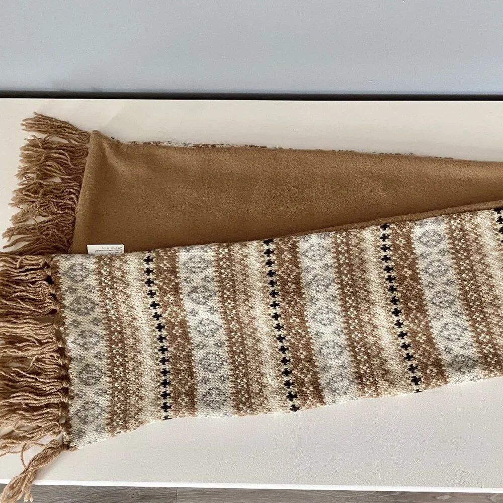 Berkshire Fair Isle Nordic Print Ski Gorpcore Sporty Fringe Wool Scarf OSFM