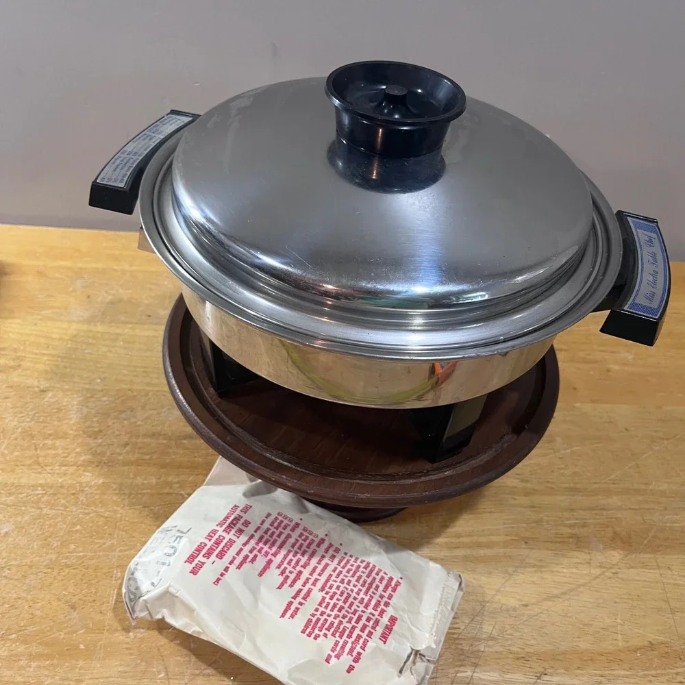 Vtg Miss Electra Table Chef Electric‎ Skillet MCM Stainless Steel Frying Pan 11