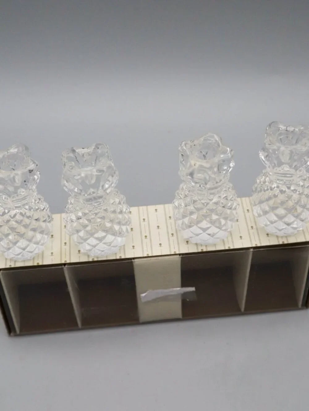 4 Vtg Williams-Sonoma Clear Glass Pineapple Tiny Taper Candle Holders Tropical