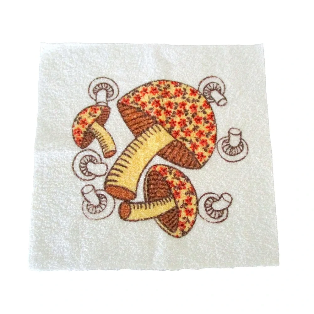 Vintage Mushroom Washcloth Dishcloth Terrycloth Square Prop