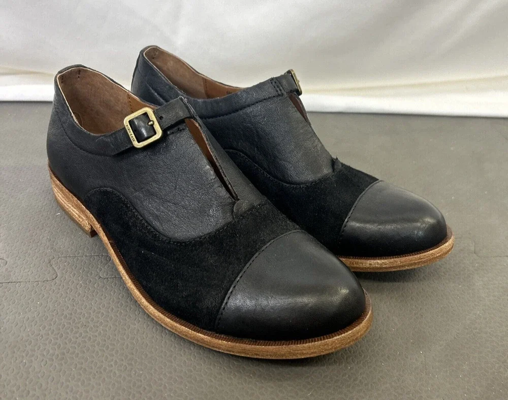 Kork-Ease Niseda Oxford Shoes 6.5 Black Suede Leather Buckle Loafers Bnfts Chrty