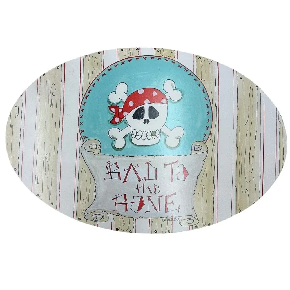 Lane Dee Signs Hand Painted‎ Pirate Skull Bad To The Bone Calandia Wall Decor