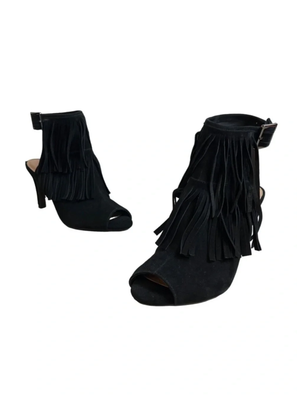 AEROSOLES Alamode Black Suede Fringe Open-Toe‎ Ankle Heels Size 11