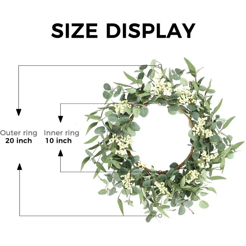 20'' Eucalyptus Wreath for Front Door Porch Window Green Decor for Home