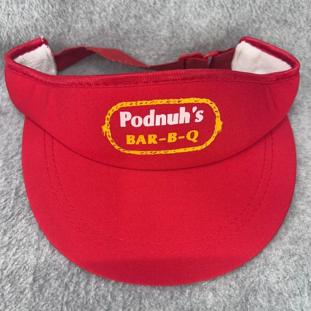 Podnuh's BAR-B-Q Mens Red Unbranded Sun Visor Vintage Logo Adjustable OSFM