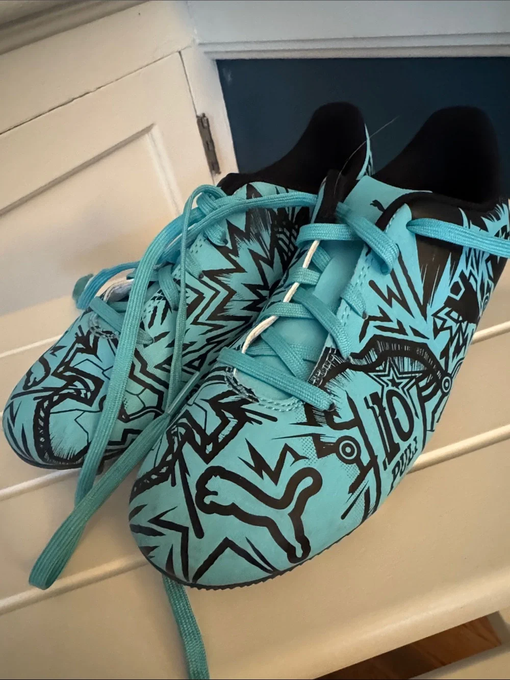 Puma Kids Turquoise Graphic Soccer Shoes