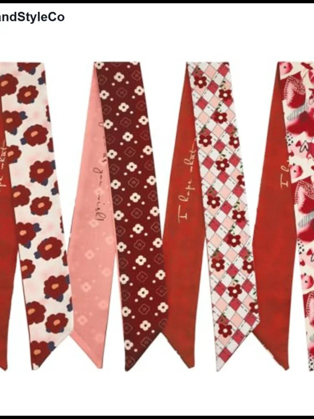 4 Pack Skinny Twill Scarves, Narrow Scarf for Handbags & Hair, Floral Polka Dot