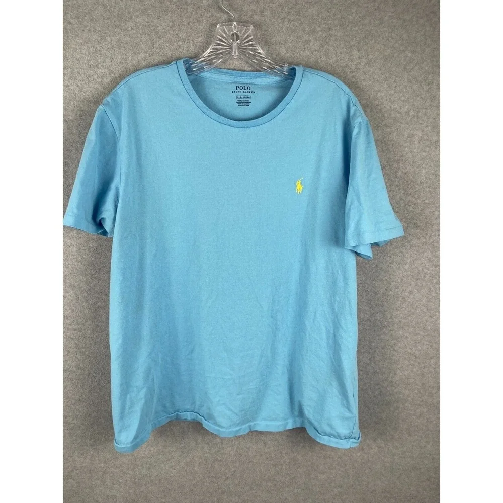 Polo Ralph Lauren Basic T Shirt Mens L Blue Aqua Yellow Pony‎ Short Sleeve Crew