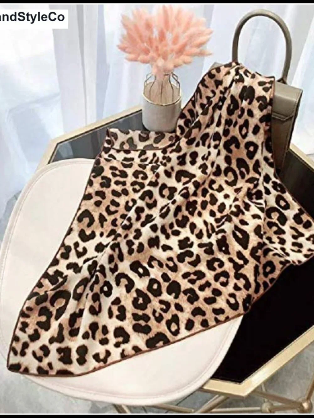 23.6INCH Silk Satin Leopard Print Square Bandana Multi-Use Hair Scarf