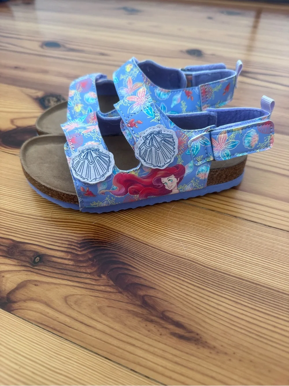Girls' Blue Ariel Little Mermaid Print Adjustable Sandals size 12 never worn