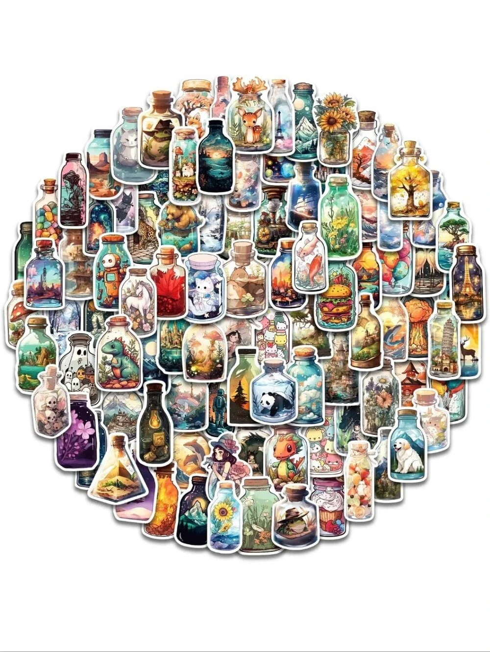 Whimsical Bottle Mini Stickers - Assorted Colorful Designs