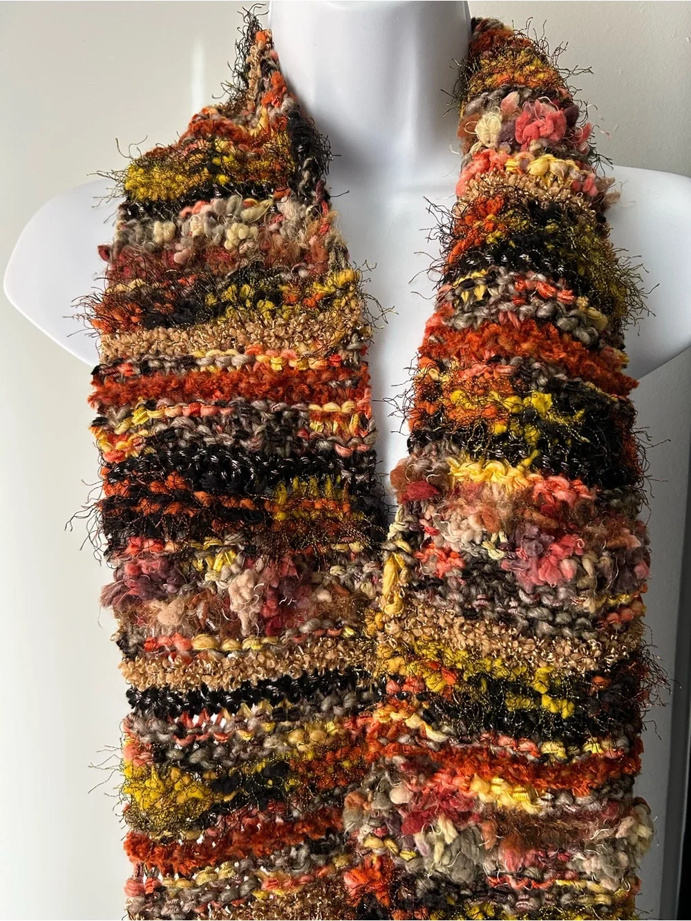 Handmade Multicolor Textured Scarf - Autumn Hues