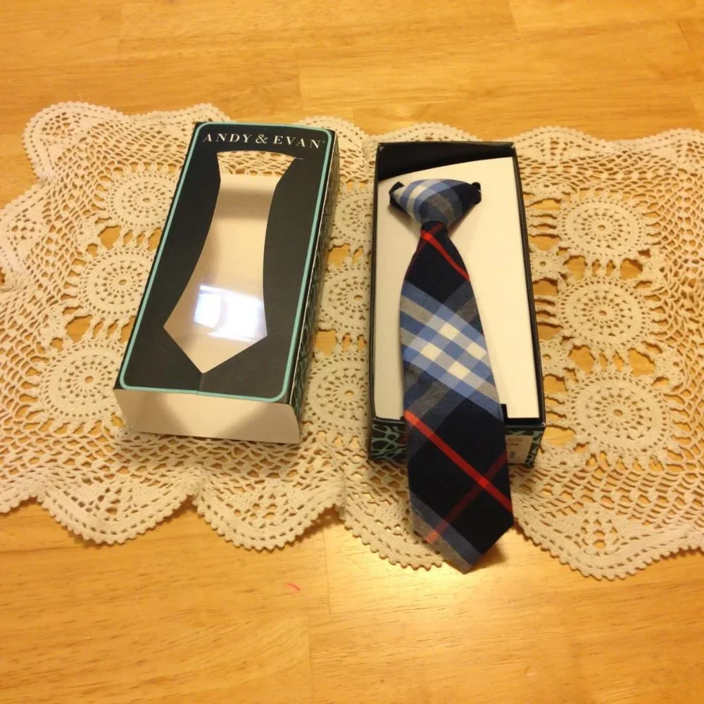Andy & Evan Blue Plaid Boys Tie with Red Accent