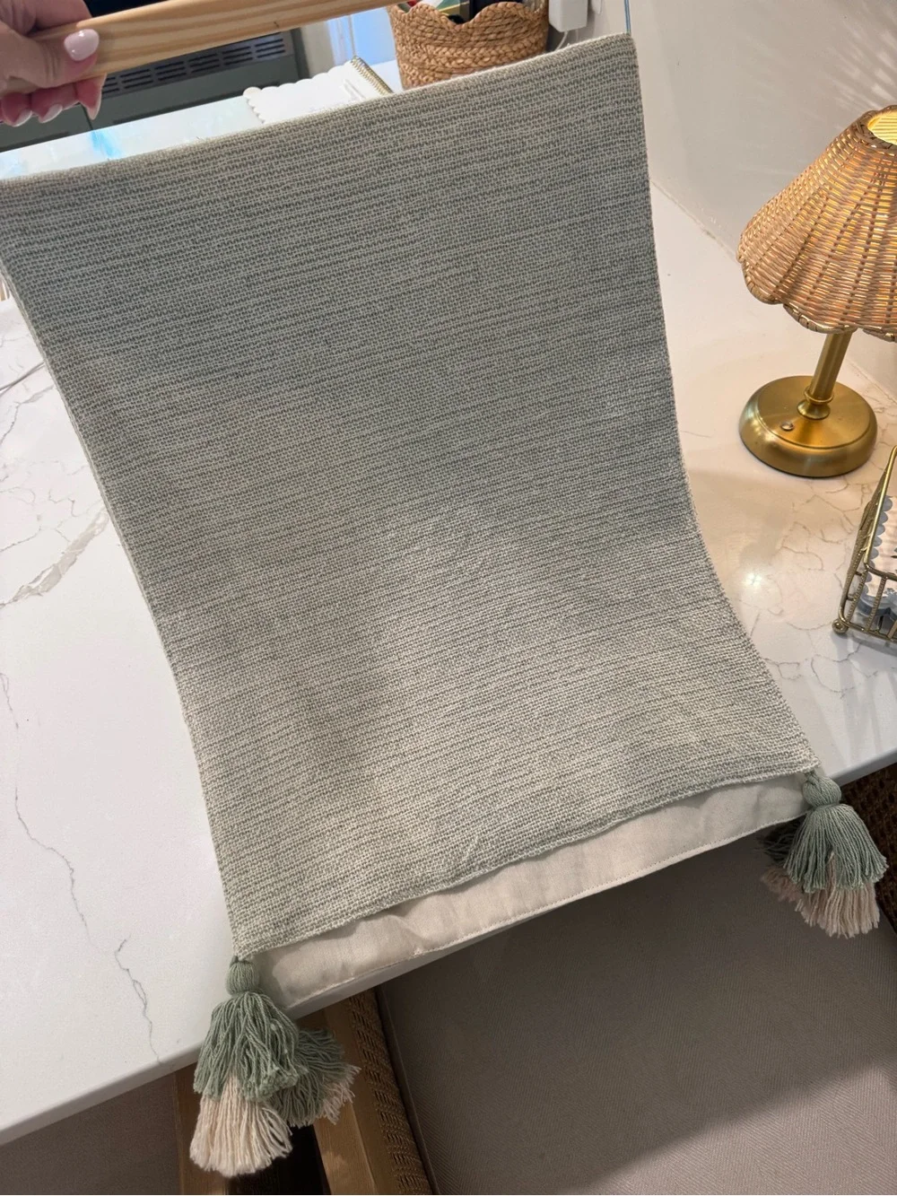 Soft Sage Tassel table Runner