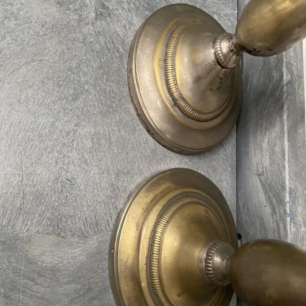 Vintage Silver-Plated Brass Candlesticks with Heavy Patina