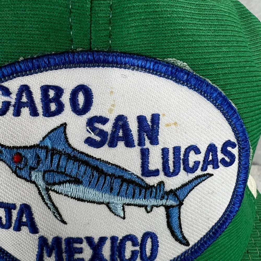 Vintage Cabo San Lucas Marlin Trucker Hat Green Mexico Fishing Mesh Snapback