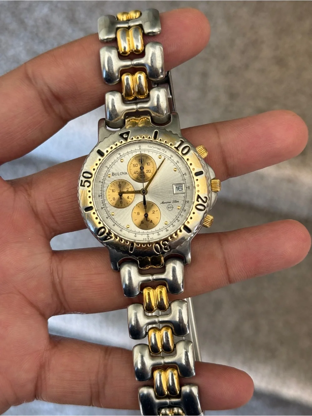 Bulova 90s marine star Two-Tone mens date Stainless Steel Watch