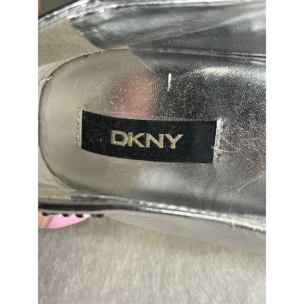 DKNY Orza Open Toe Wedge Size 9.5 Silver Platform Espadrille Sneaker Peep Toe