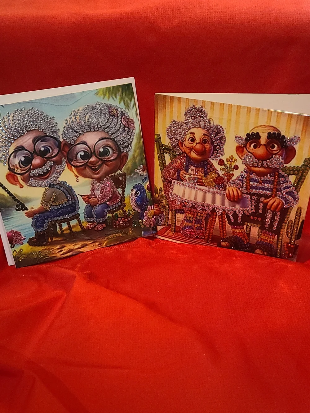 Whimsical Grandparents Diamond Art TWO Greeting Cards- NWT