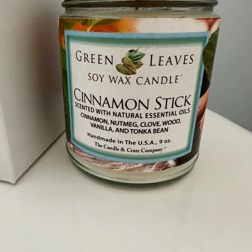 Green Leaves Soy Wax Candle, Cinnamon Stick, 9 oz., with gift box