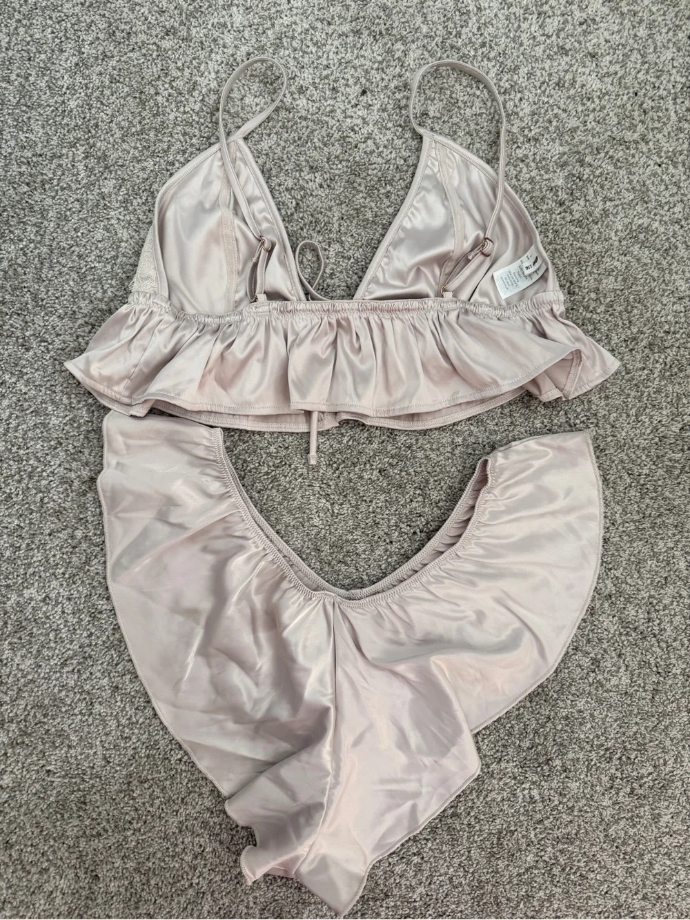 aerie Satin Ruffle Bralette & Bikini Set - Blush Pink