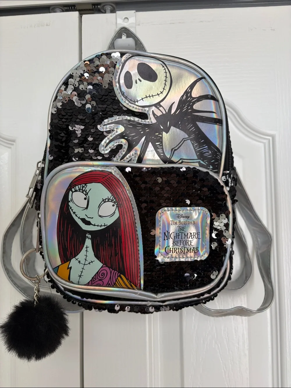 Disney Nightmare Before Christmas Sequin Mini Flip Sequin Backpack Black Silver