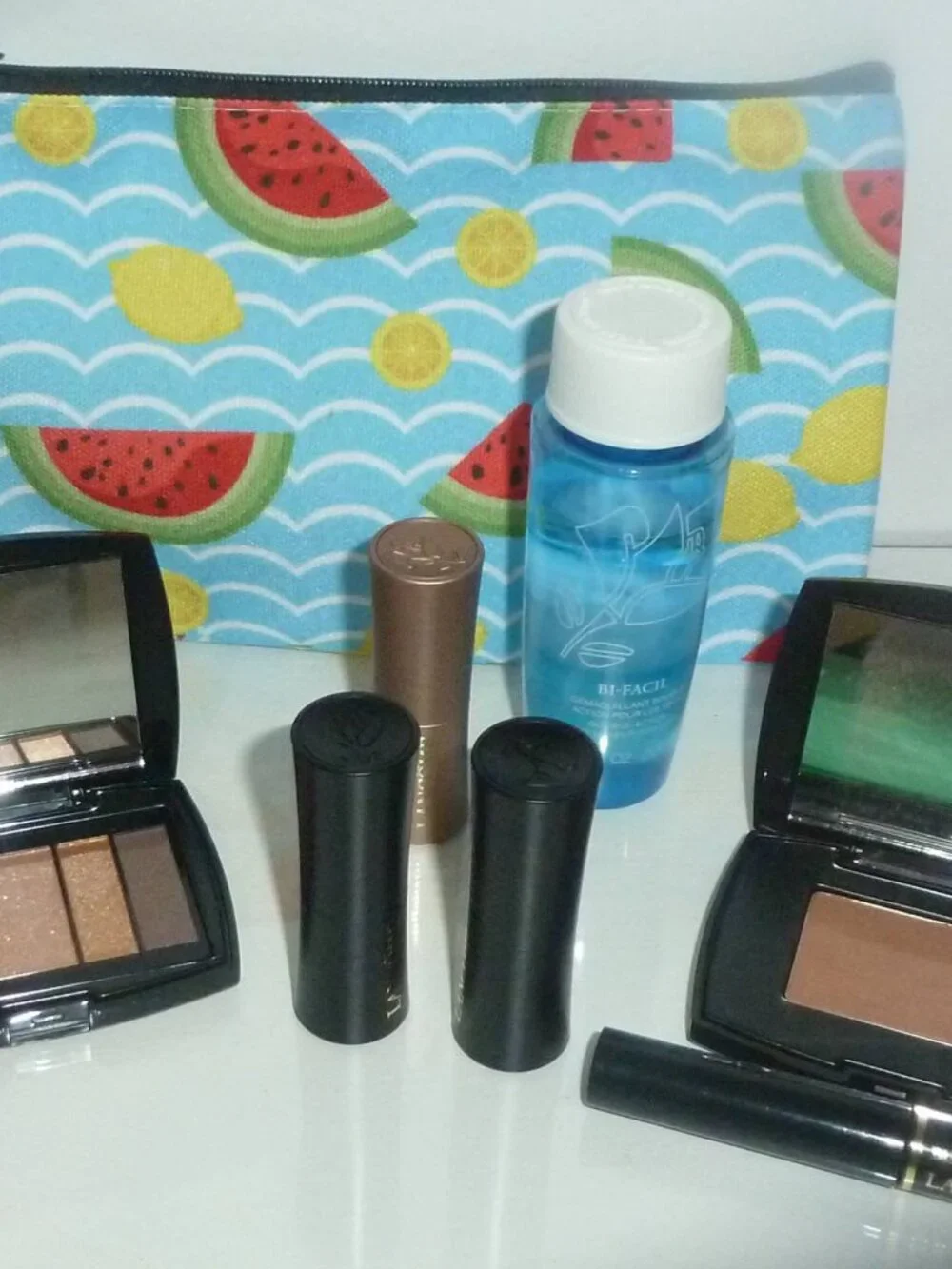 Lancome Gift Set - Lipstick, Marcara, Blush, Eye MU Remover & Cosmetic Bag