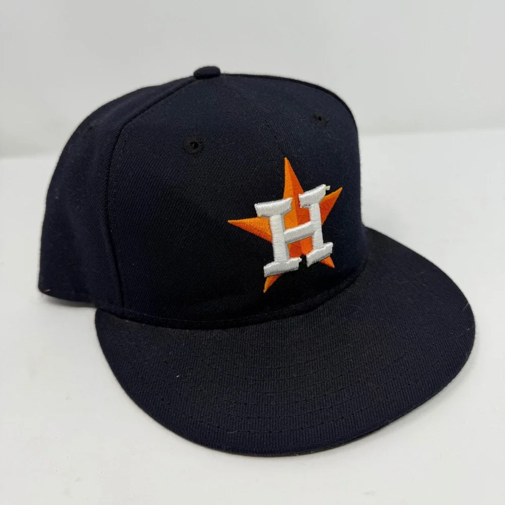 New Era 59FIFTY Houston Astros Fitted Hat Navy Blue Orange Star H MLB Size 7 1/4