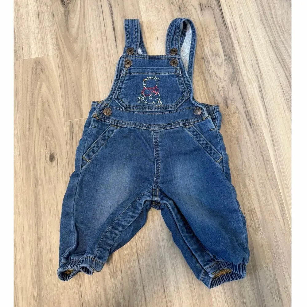 OshKosh B'gosh unisex 3 Month Blue Denim Overall One-Piece Winnie The Pooh Bear