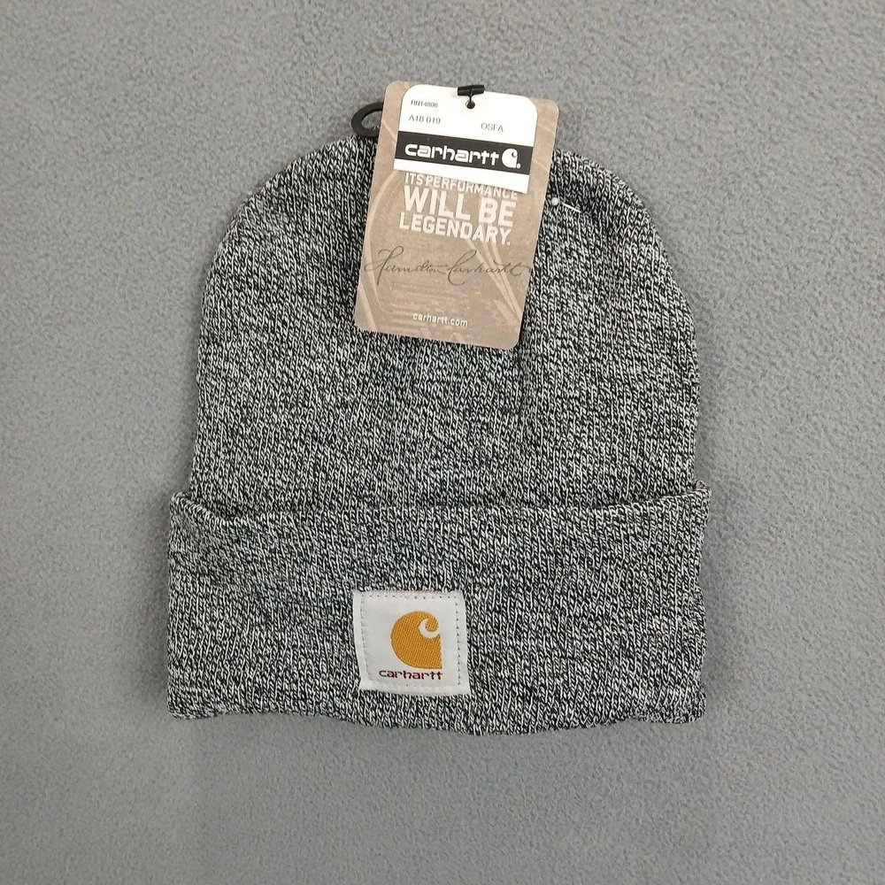 Carhartt Cuffed Beanie Hat Mens OSFM‎ Heather Gray Logo Ribbed Knit Workwear