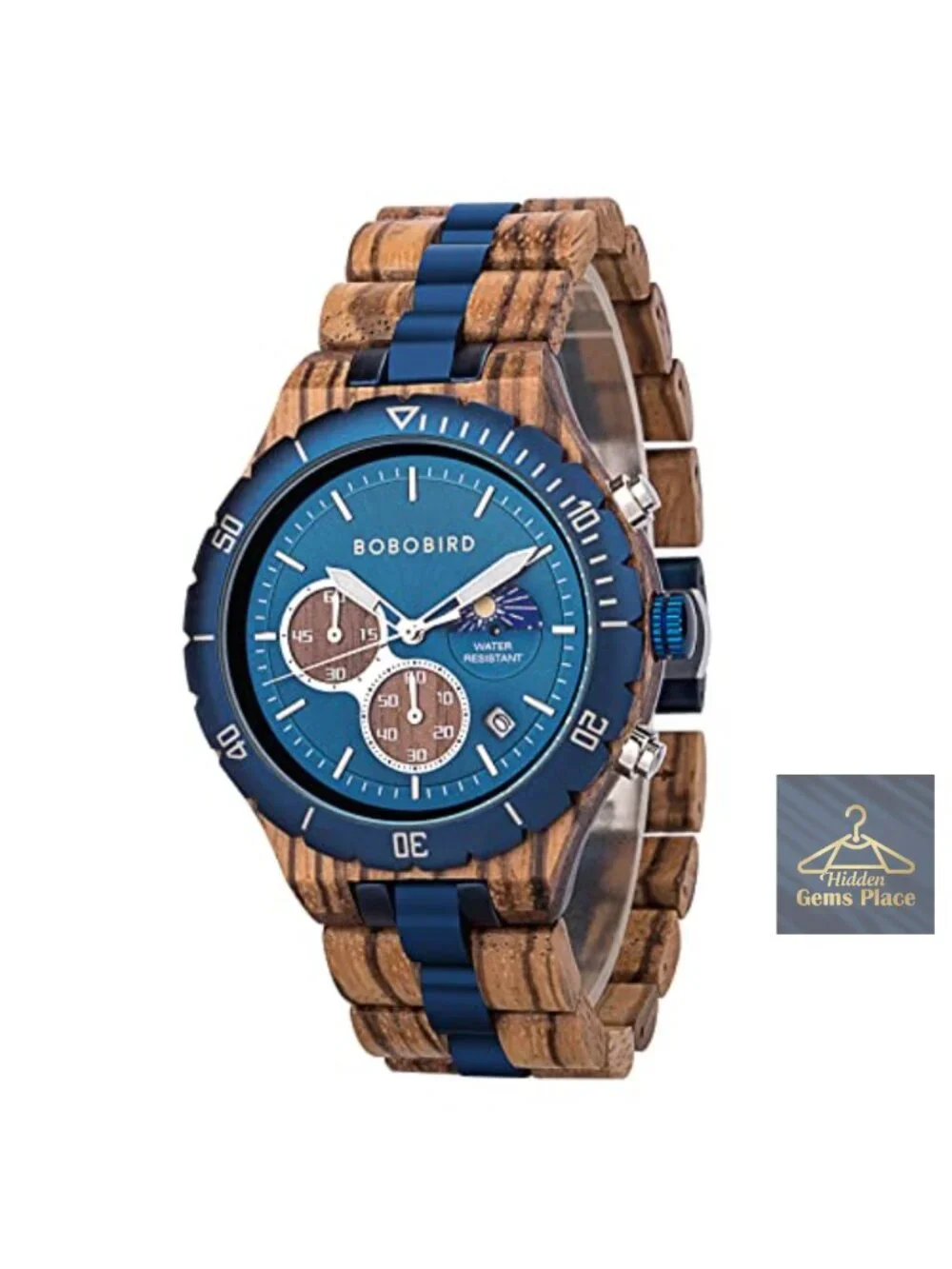 Mens Quartz Wooden Watch Stainless Steel Red Sandalwood Chronograph Luminous
