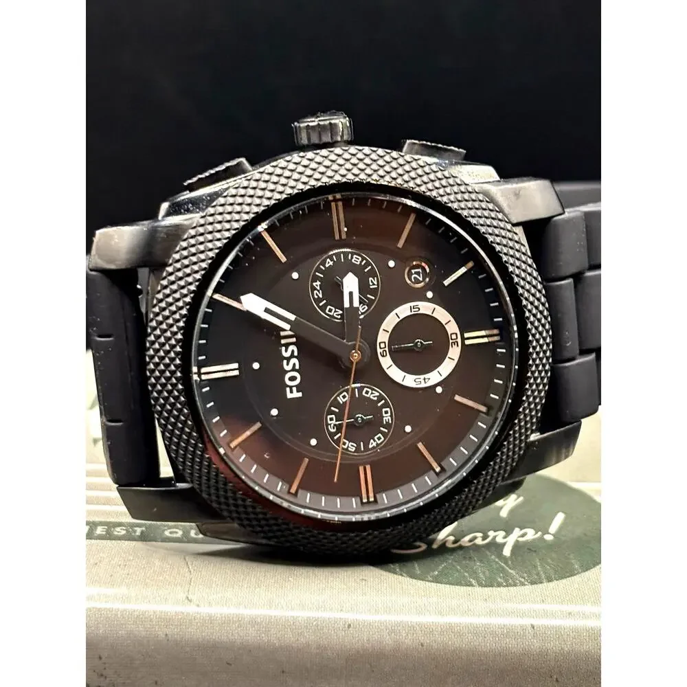 Fossil FS4487 Machine Chronograph Men’s Gunmetal Black Silicone Strap Watch