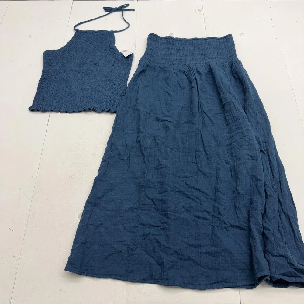 Old Navy Skirt Tank Set Womens S Blue Cotton Gauze Halter 2 Piece Summer Outfit