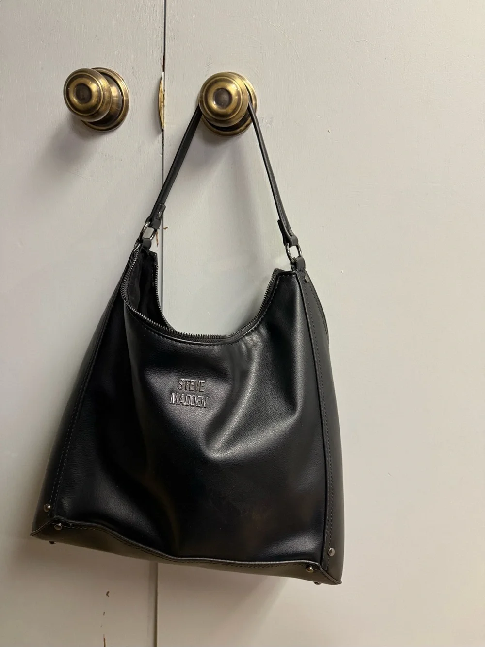 Steve Madden Black Leather Messenger Bag