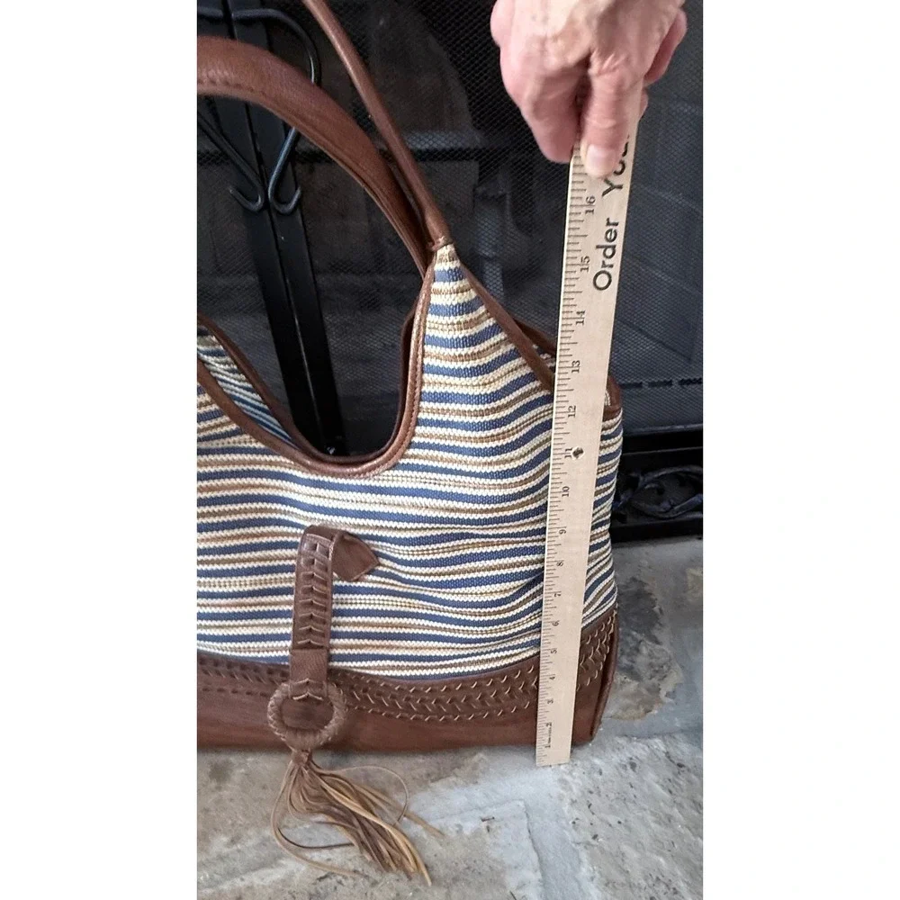 Steven by Steve Madden Striped Woven Large Hobo Tote Brown NWOT
