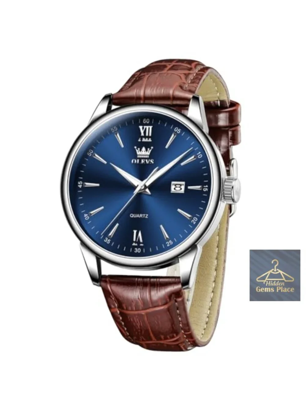 Men's Leather Strap Watch Quartz Analog 41mm Water Resistant Dress Timepiece