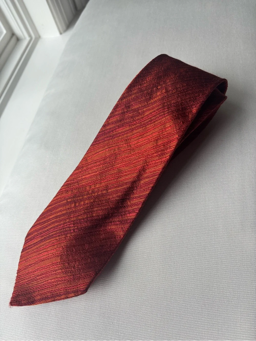 Salvatore Ferragamo Men's Red and Orange Striped Silk Tie - Classic Formal