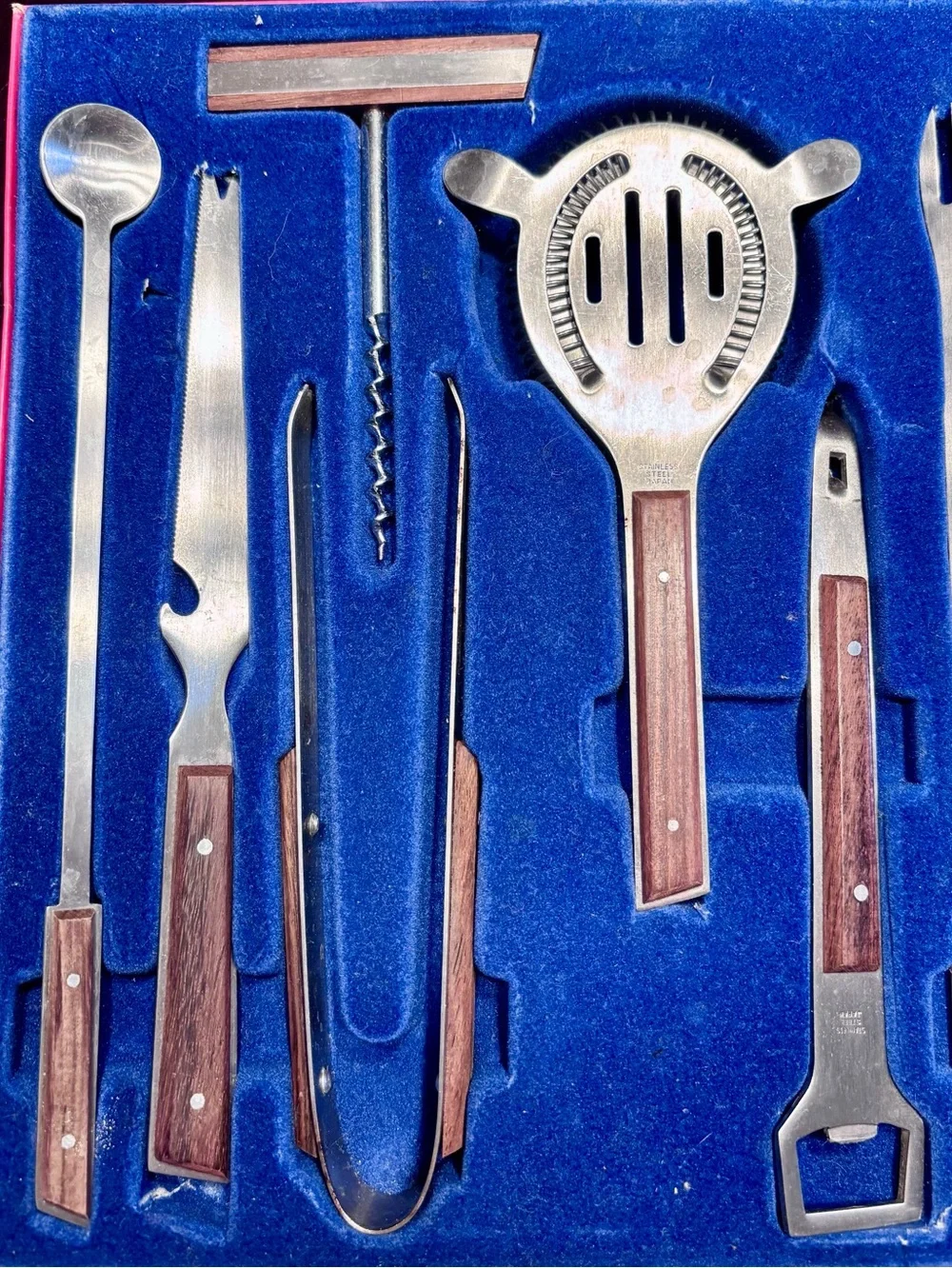 7 PC Rosewood Handle Bar Set - Stainless Steel