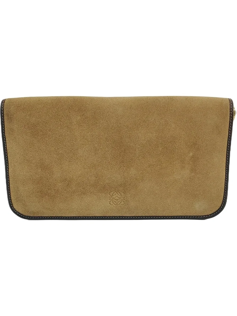 Loewe Suede Clutch in Tan with Black Trim