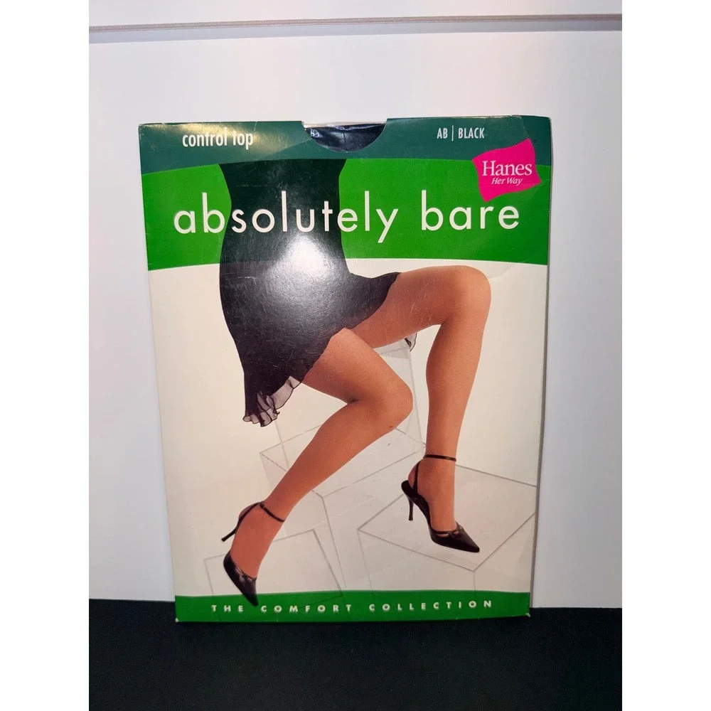 Hanes Her Way Absolutely Bare Control Top Sheer Hosiery Black Size AB 72001