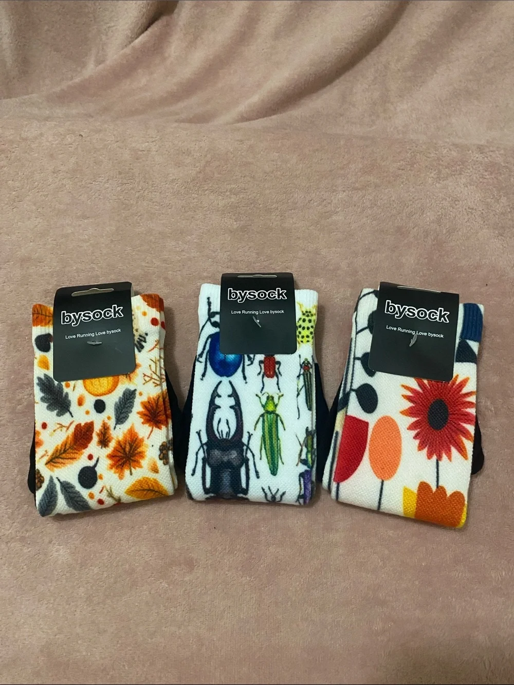 Women's Toe Socks - White with Colorful Bug and Floral Prints