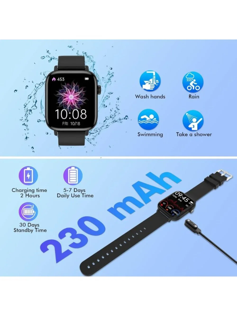 Waterproof Fitness Smart Watch, 1.9” Tracker with Call Function, Heart Rate