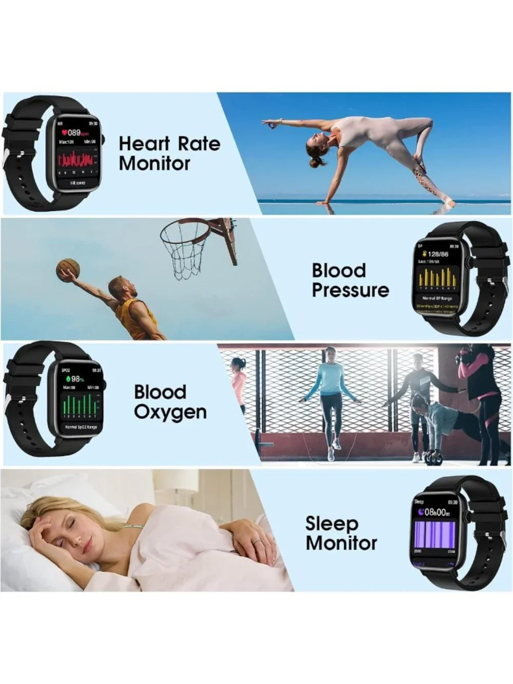 Waterproof Fitness Smart Watch, 1.9” Tracker with Call Function, Heart Rate