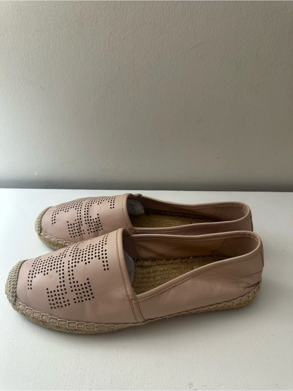 Tory Burch Blush Perforated Leather Espadrille Flats