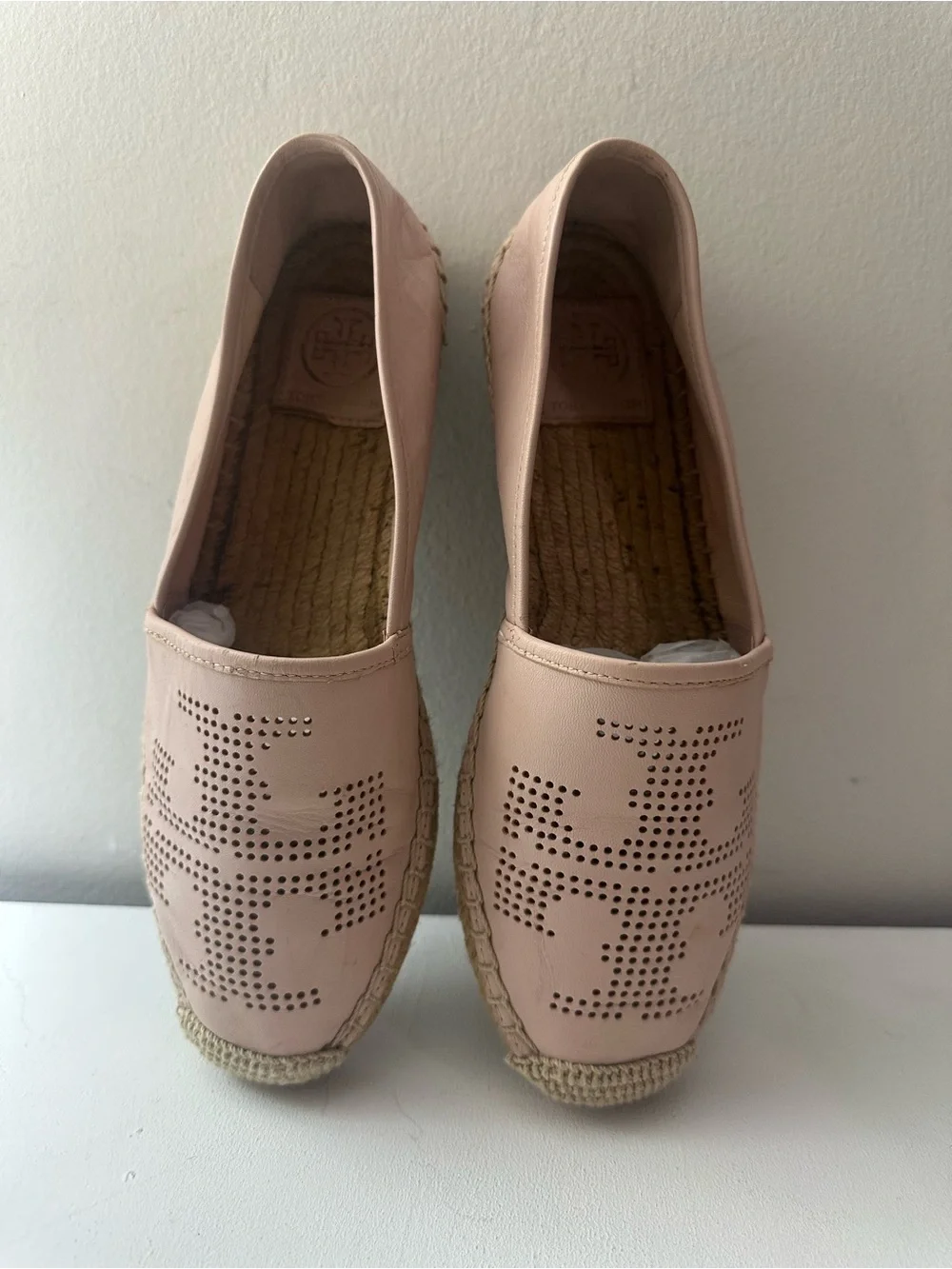 Tory Burch Blush Perforated Leather Espadrille Flats