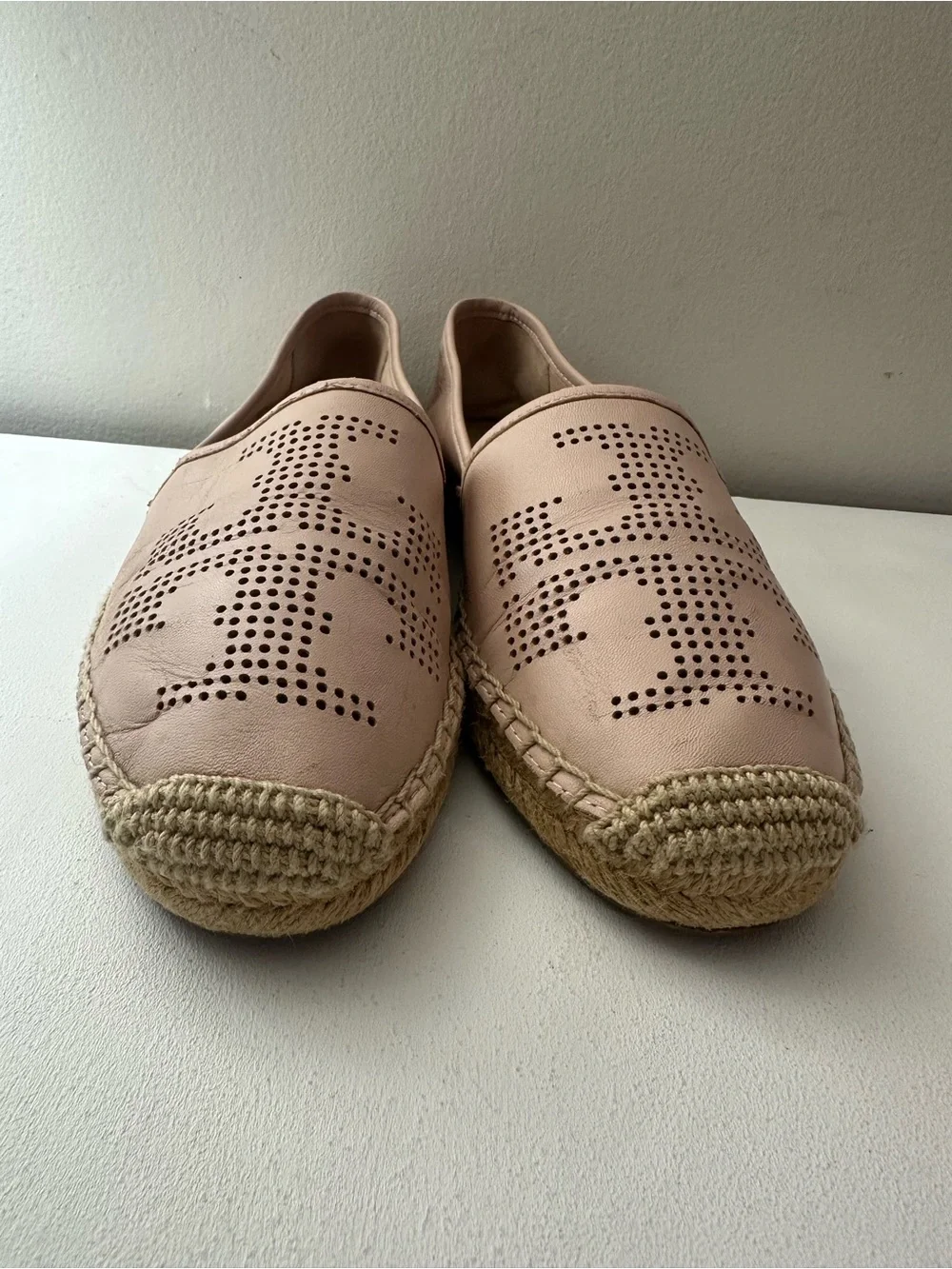 Tory Burch Blush Perforated Leather Espadrille Flats